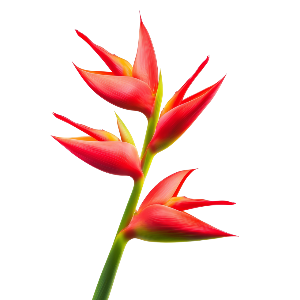 Stunning heliconia flower showcasing vibrant red and yellow colors against a bright transparent background, heliconia flower isolated on transparent background png