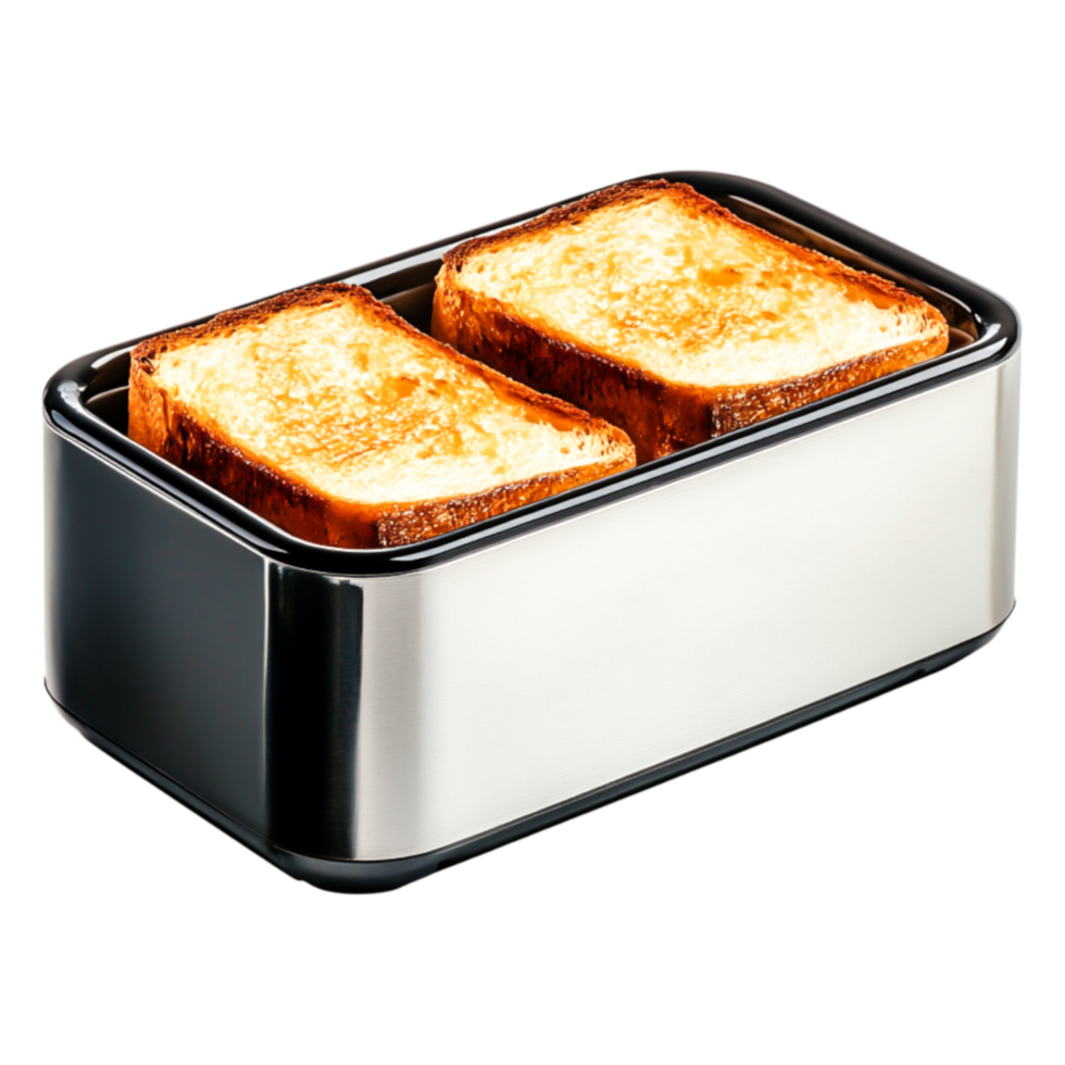 Toasted Bread in Modern Stainless Steel Toaster Appliance Design png