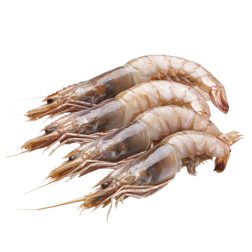 Fresh shrimp displayed on a clean transparent background, showcasing their natural color and texture for culinary inspiration, Fresh shrimp on a transparent background png