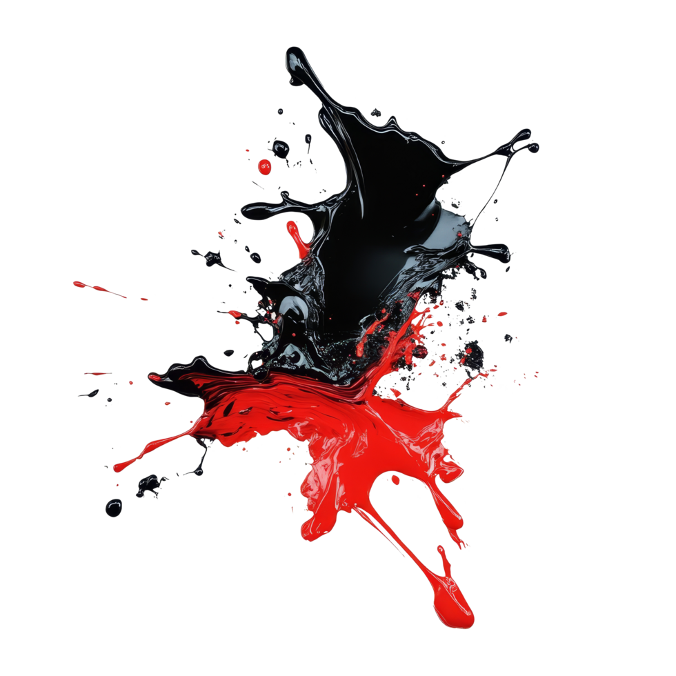 Dynamic splash of black and red paint isolated on a transparent background for artistic expression, black red color splash isolated on transparent background png