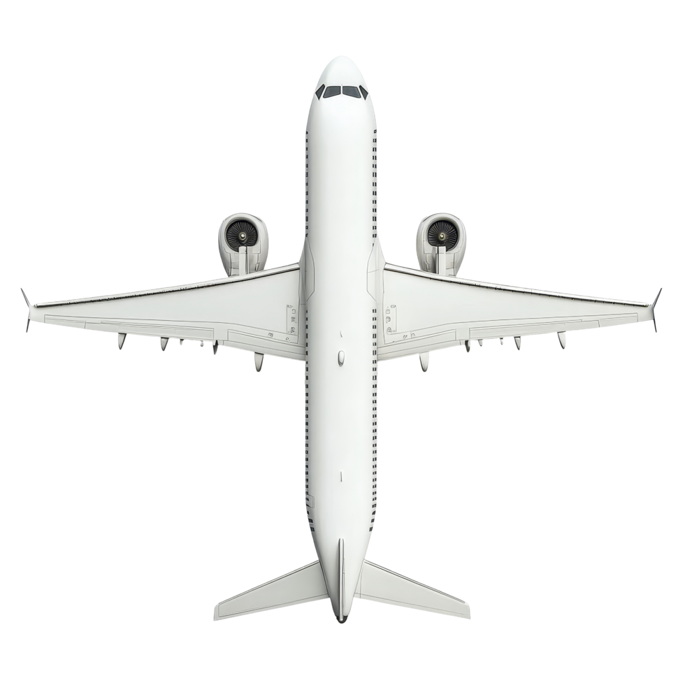 Top view of a modern airplane isolated on a transparent background demonstrating aviation design, Airplane isolated on transparent background png