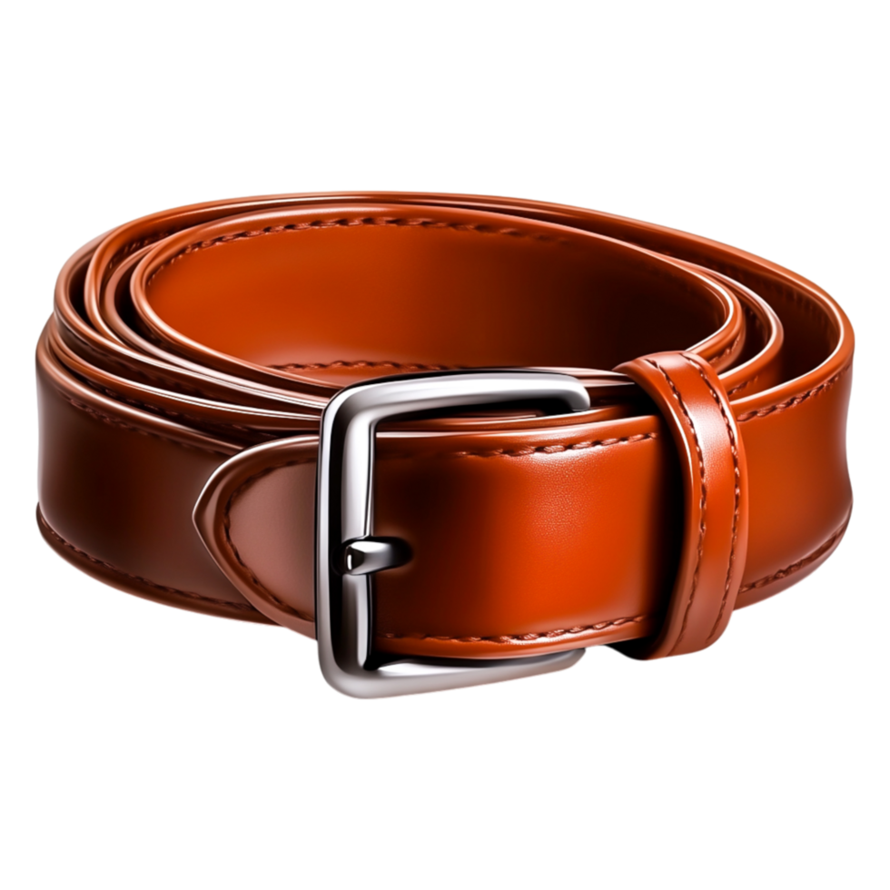 Elegant brown leather belt with shiny silver buckle on png
