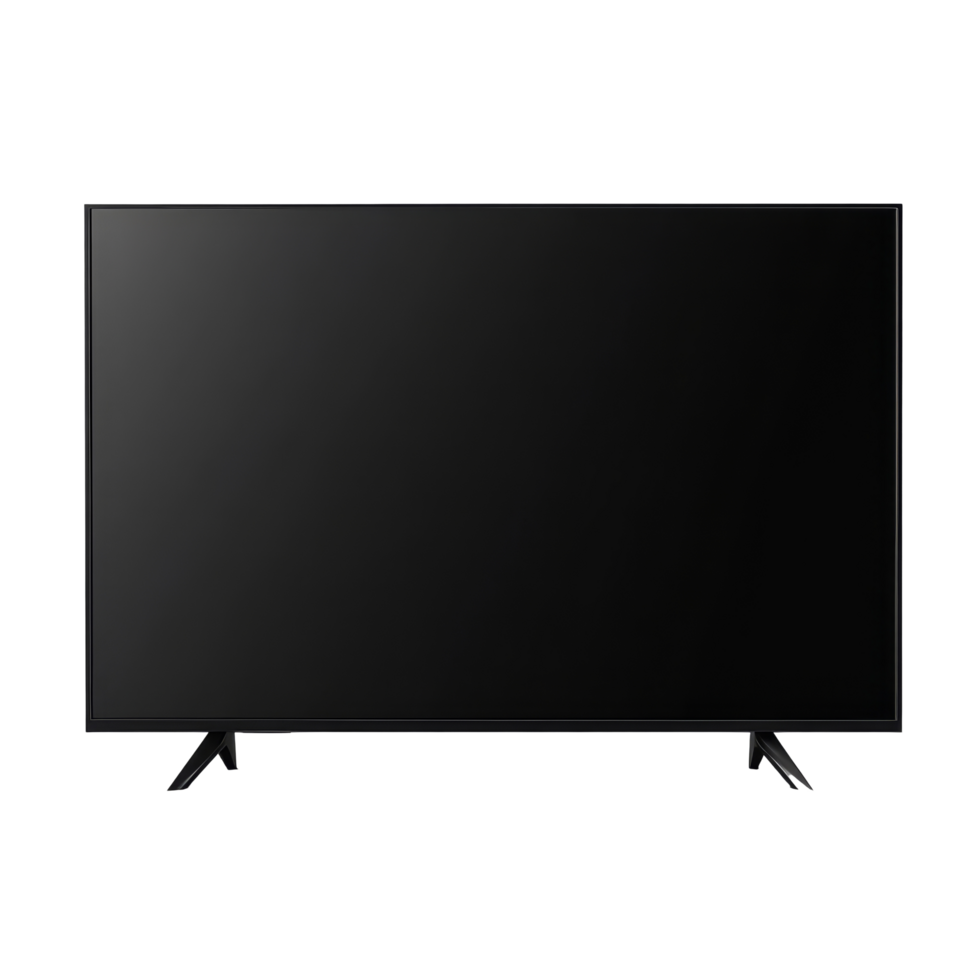 A contemporary black television set on a minimalistic transparent background showcasing modern design aesthetics, large modern black TV, file of isolated object with shadow on transparent background png