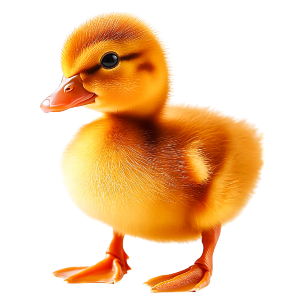 Adorable fluffy duckling standing with bright orange beak png