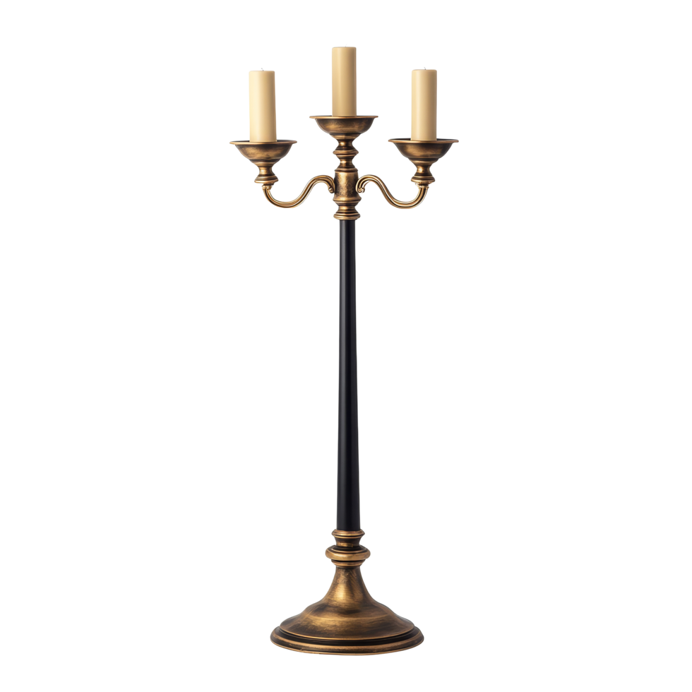Elegant candlestick floor lamp with three arms and creamcolored candle sticks on a transparent background, Candlestick Floor Lamp isolated on transparent background or transparent backgroud png