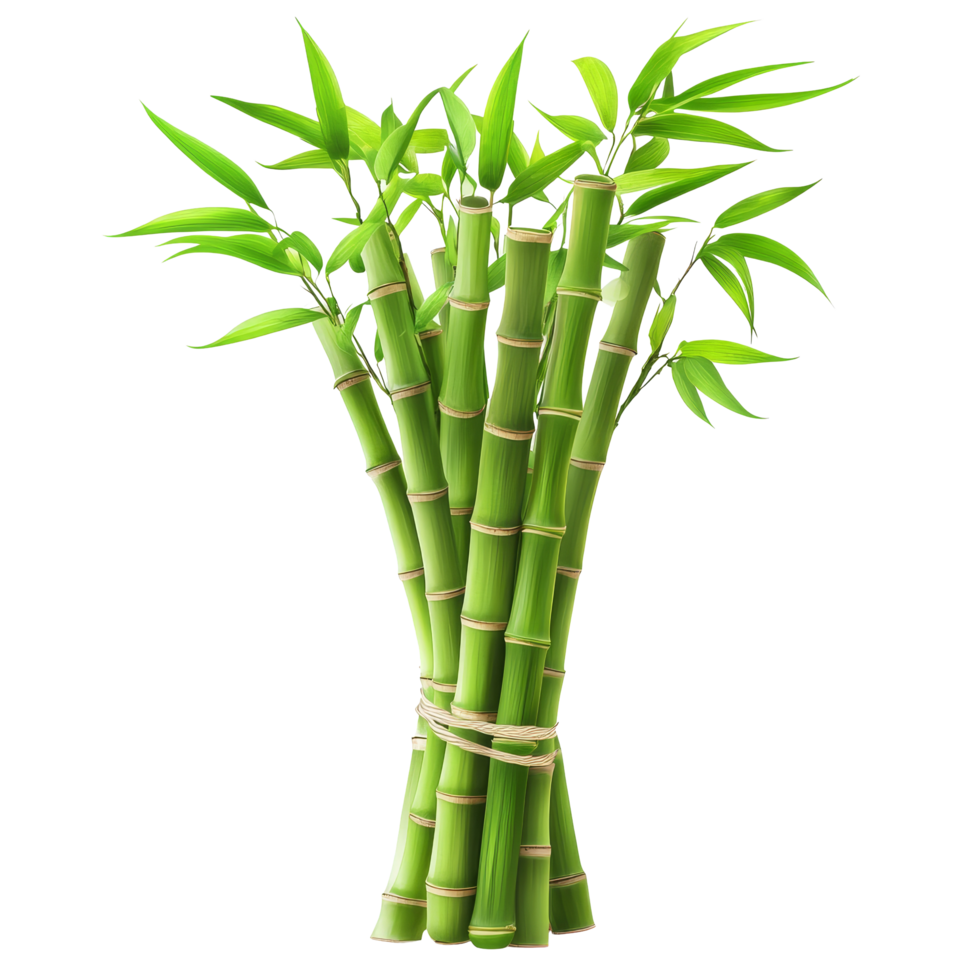 A vibrant bunch of bamboo with lush green leaves isolated on transparent background, bamboo bunch with green leaves, file of isolated object on transparent background png