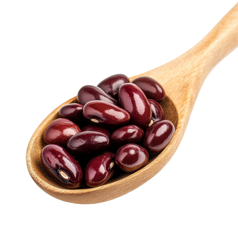 Fresh red beans in a wooden spoon on a transparent background, perfect for healthy recipes and cooking inspiration, redbeans in wood spoon isolated on transparent background png