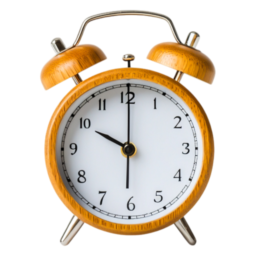 Classic Wooden Alarm Clock with Metal Bells on png