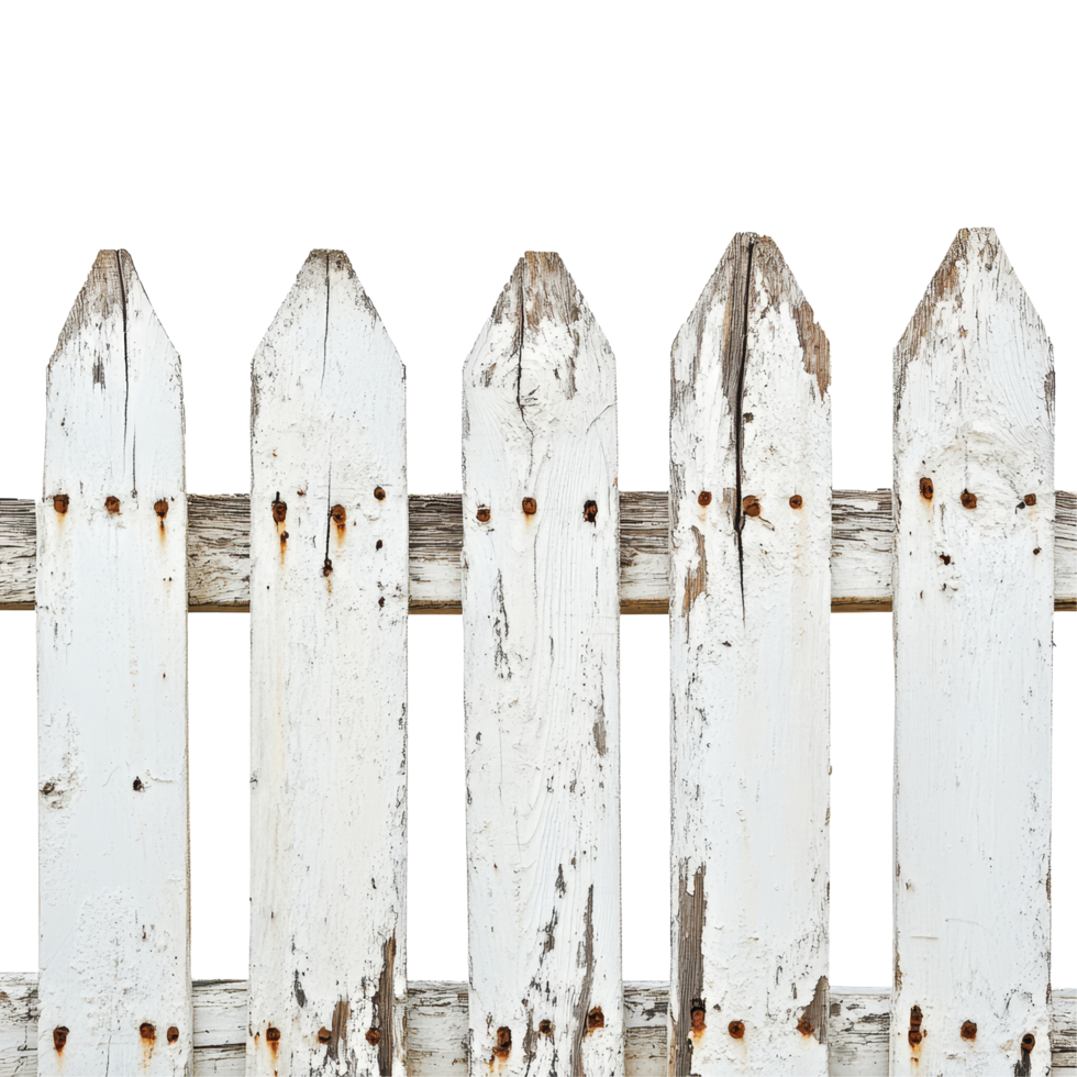 Old weathered wooden fence against a transparent background showcasing rustic charm and natural wear, old wooden fence transparent background png