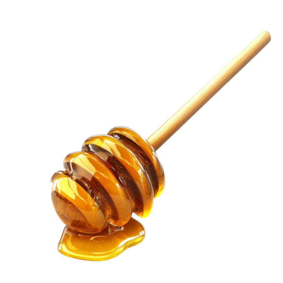 A delicious honey dipper resting on a clean transparent background, showcasing fresh golden honey drizzling down, honey dipper isolated on transparent backgroundfile png