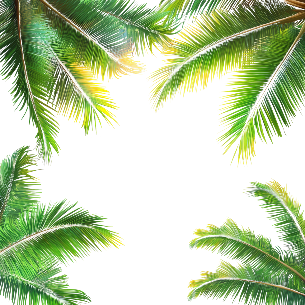 Lush tropical coconut palm leaves create a vibrant summer background perfect for relaxation and refreshment, tropical coconut palm leaves tree for summer background on transparent background file png