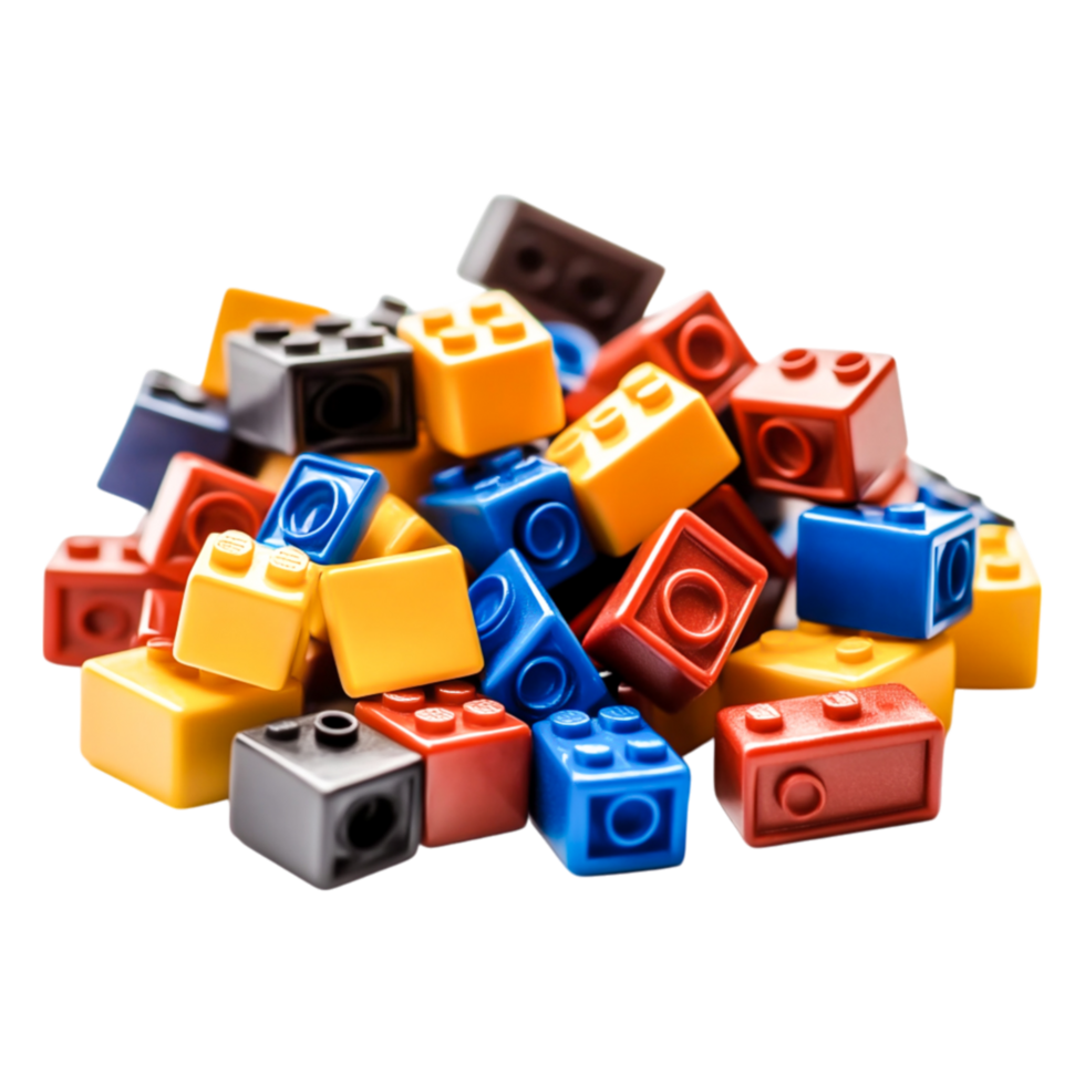 Colorful Plastic Building Blocks in a Pile on a png