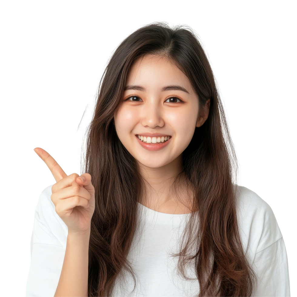 Happy young Asian woman expressing joy with a cheerful gesture in a bright indoor setting during daylight, Happy young Asian woman feeling happiness and gesture thumb up with transparent background png