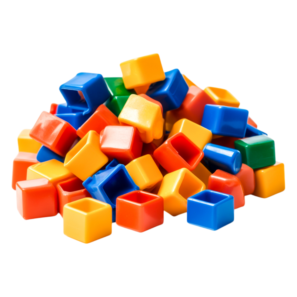 Colorful Plastic Building Blocks Piled Together on a png