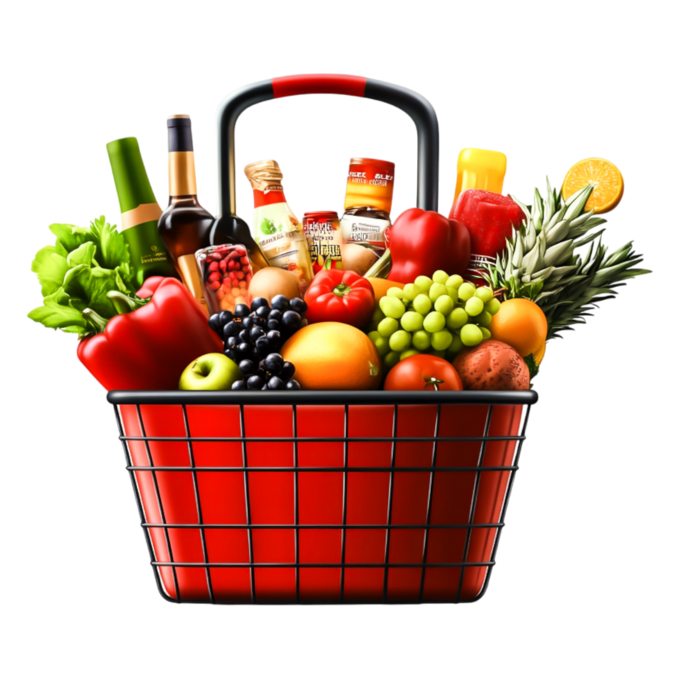 Fresh and Colorful Grocery Basket Filled with Healthy Ingredients png