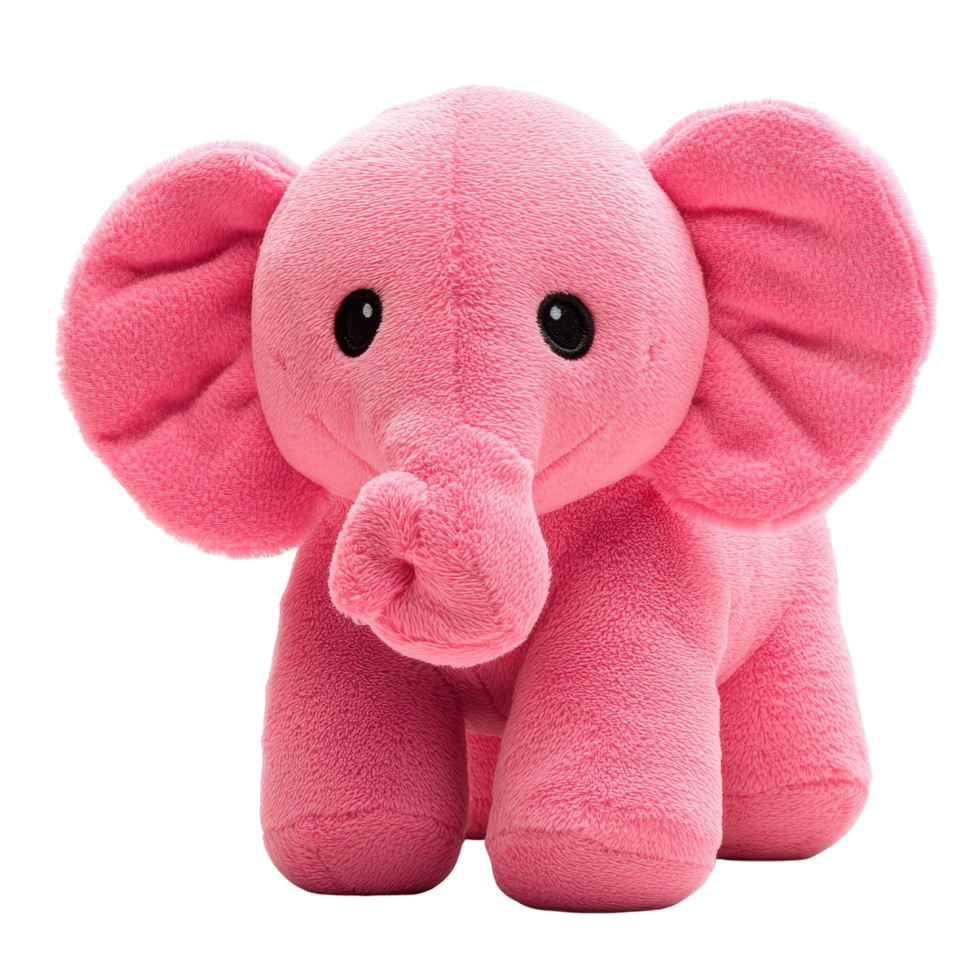 Soft pink elephant stuffed animal isolated on a clean transparent background for childrens decor and gifts, pink elephant stuffed animal isolated on transparent background png