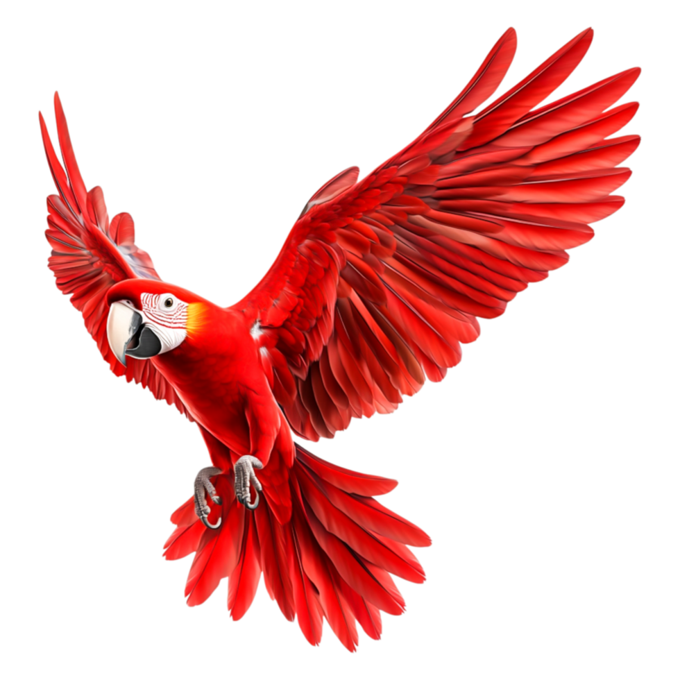 Vibrant Red Macaw Flying with Elegance and Graceful Wings png