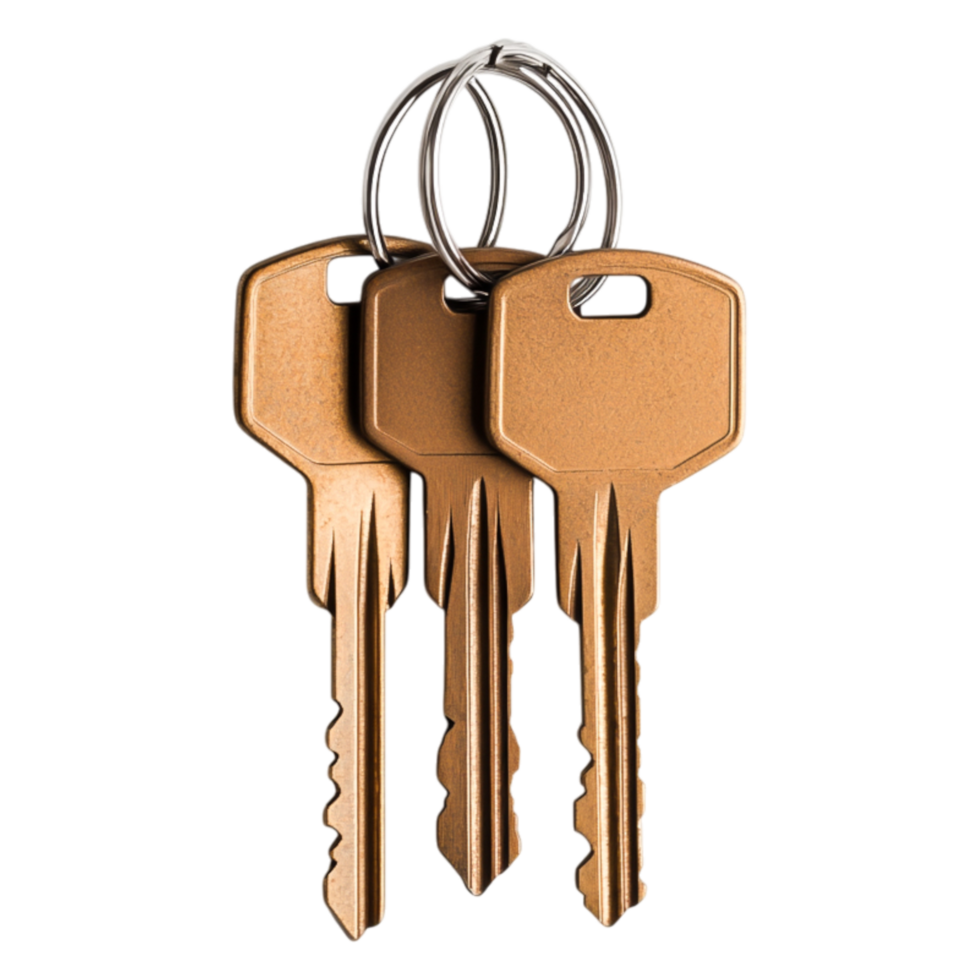 Three Metallic Keys on a Keyring Isolated on png
