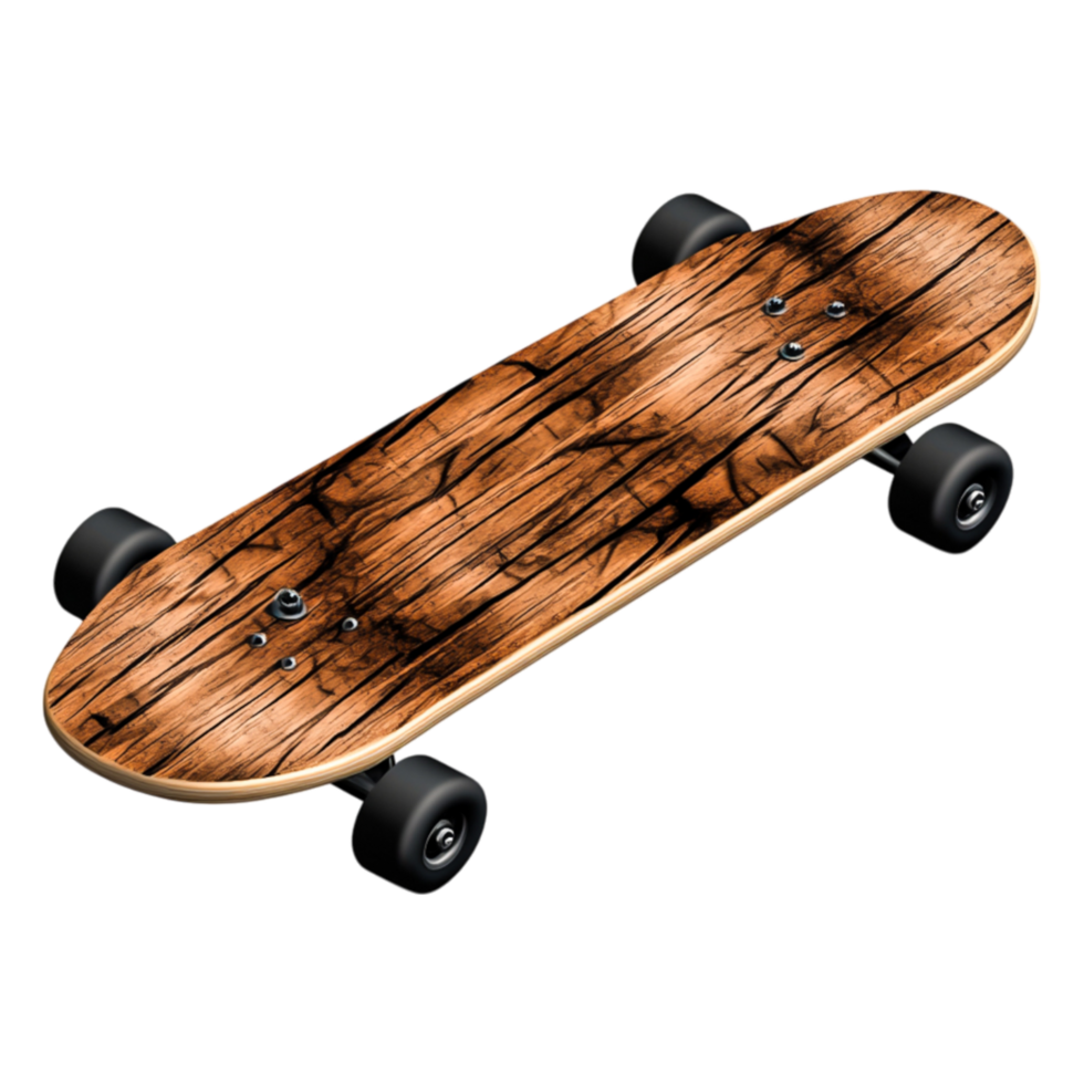 Wooden Skateboard Top View on Isolated Background with Wheels png