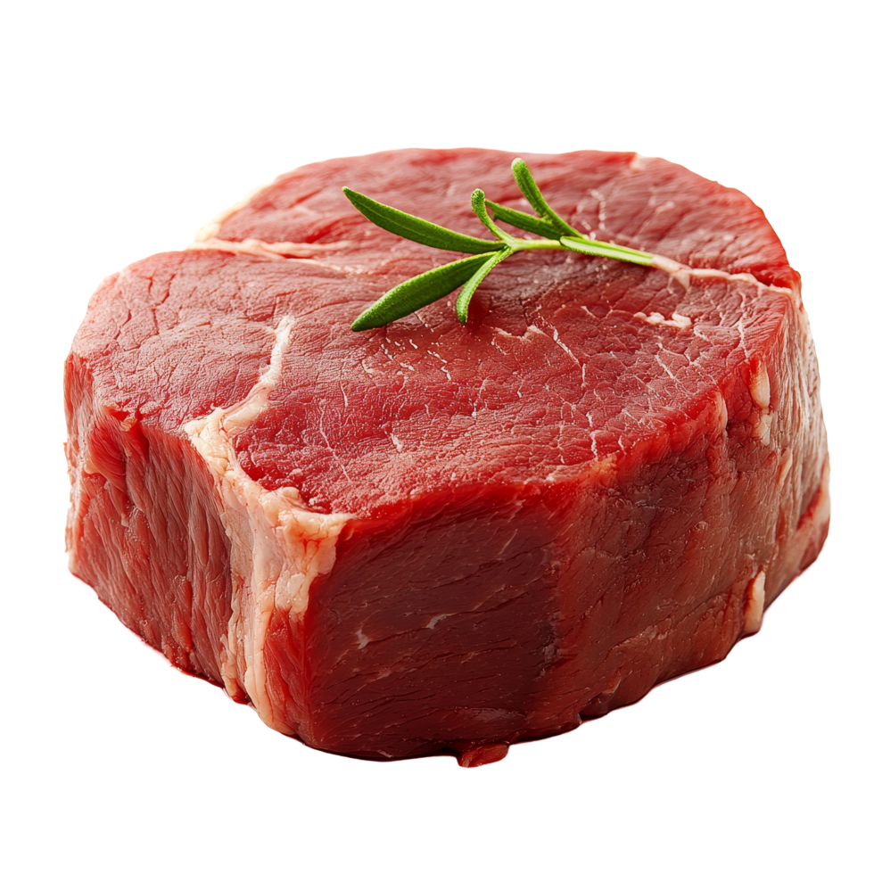 Raw beef loin cut with fresh herbs isolated on transparent background ready for cooking or grilling, Isolated raw beef loin meat part png
