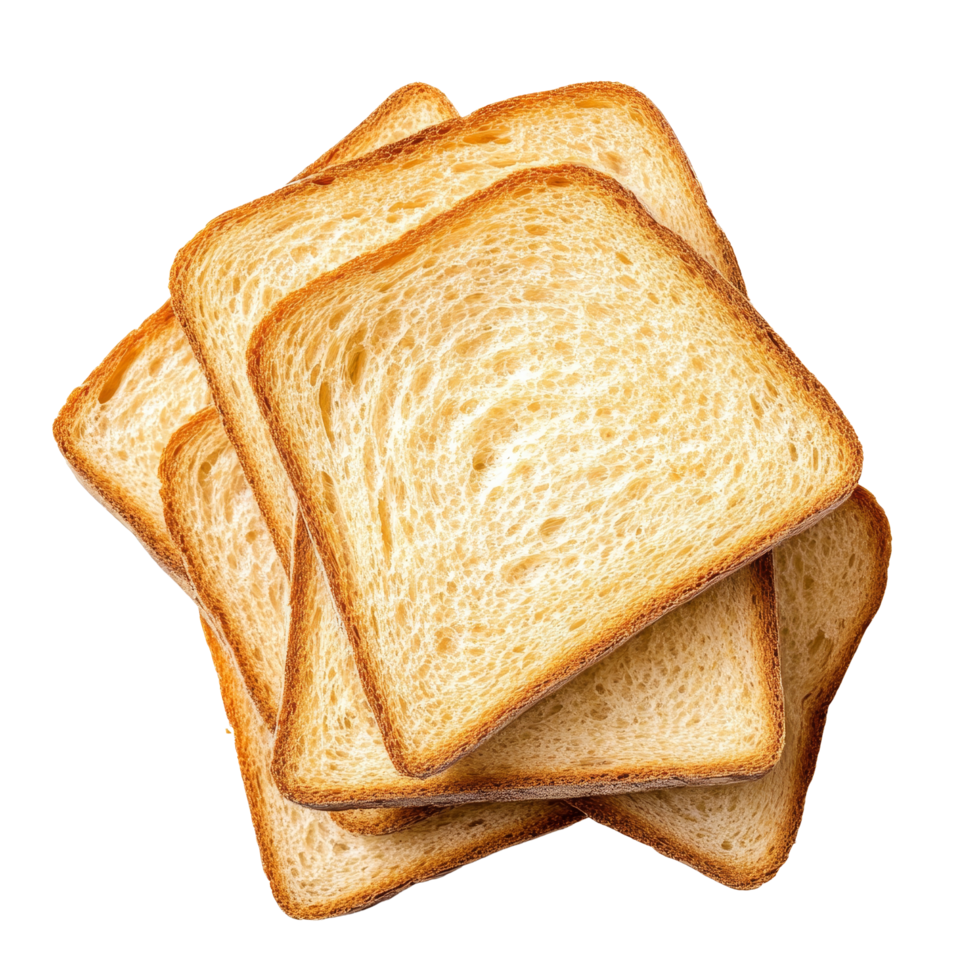 Deliciously crispy bread slices stacked on a transparent background ready for toasting or serving with various toppings, Crispy Bread on transparent background png