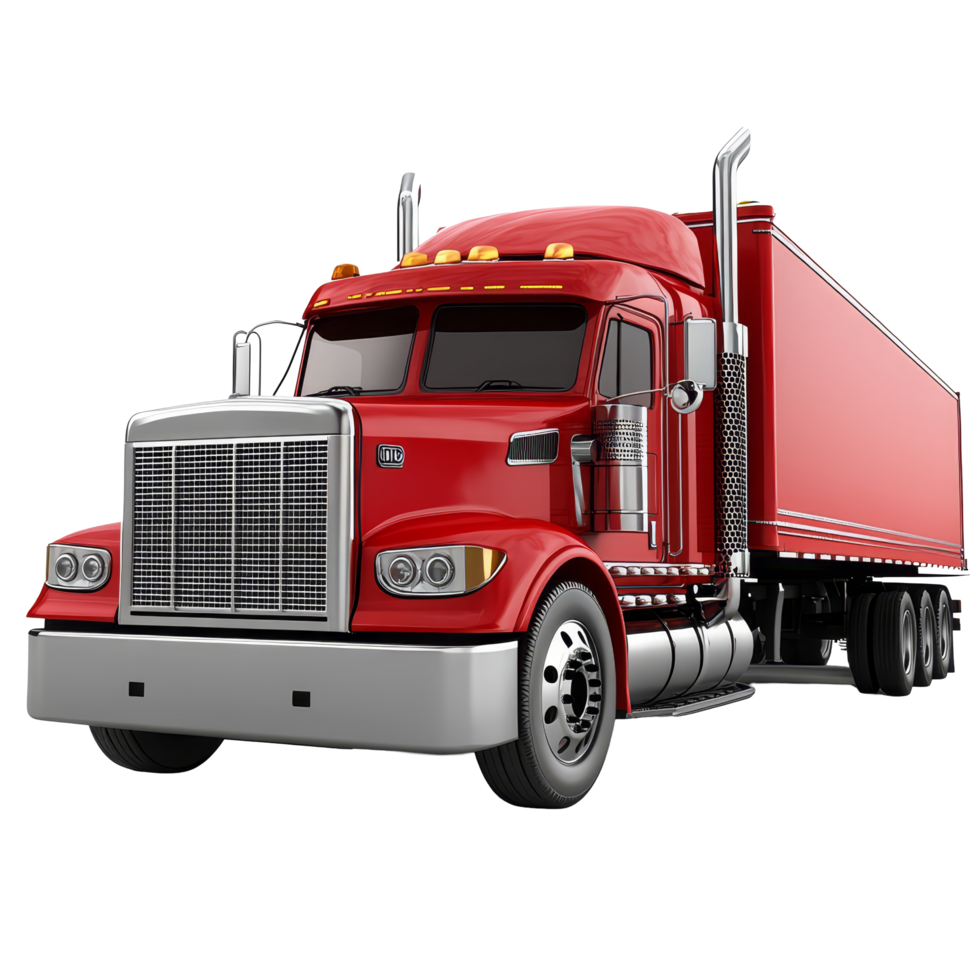 Vibrant red truck with bold design parked on a plain transparent background, showcasing modern transportation technology, Red Truck Vibrant Transportation Vehicle on a transparent background png