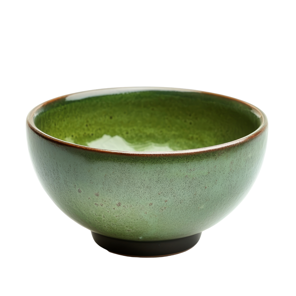 A unique green ceramic bowl with a smooth finish on a transparent background for kitchen decor or dining use, Green ceramic bowl isolated on transparent background background png