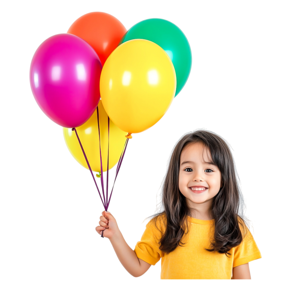Joyful Child Holding Colorful Balloons with Bright Smile png