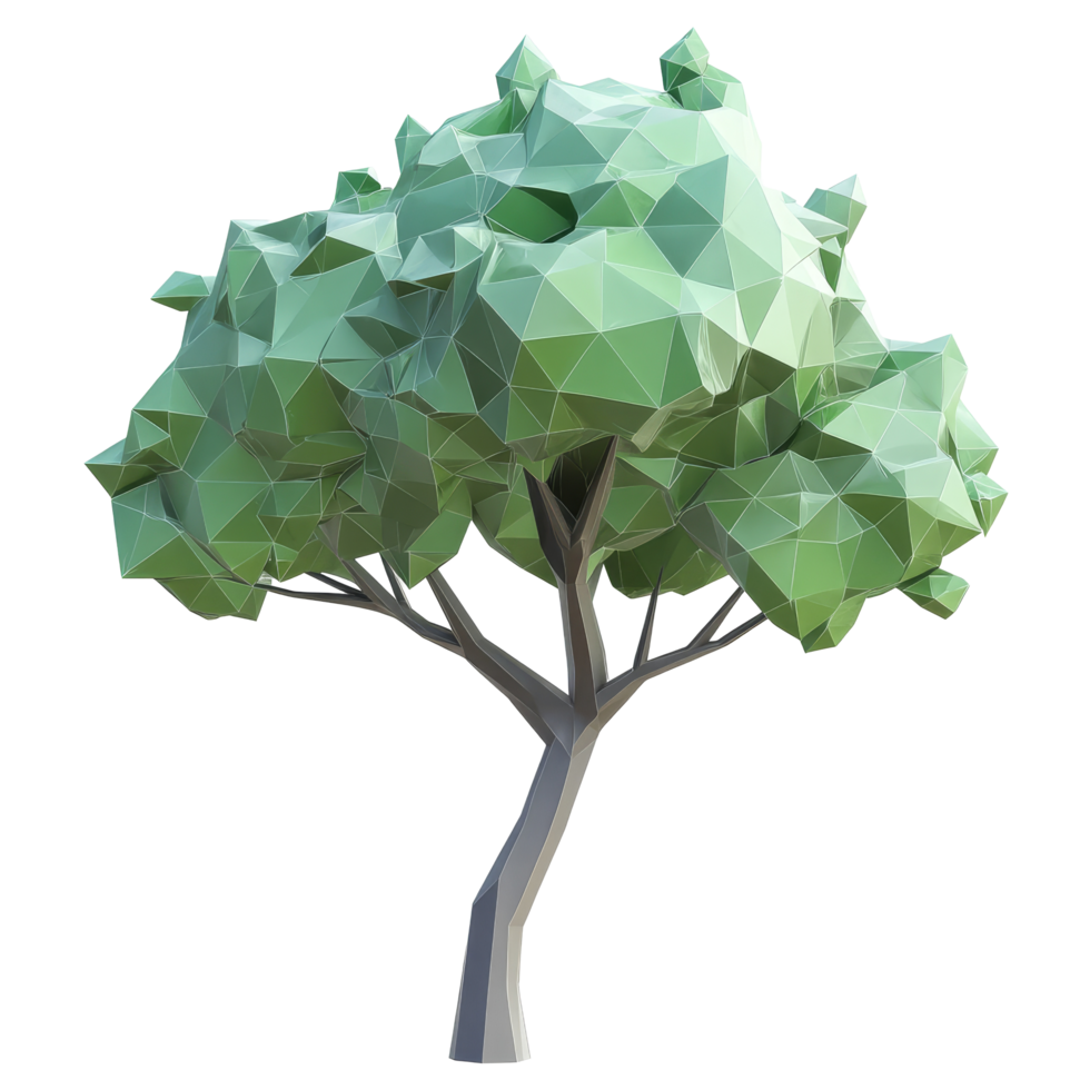 Geometric green tree with flat design isolated on a transparent background, perfect for modern illustrations or graphics, Geometric green tree flat 3d isolated on transparent background png