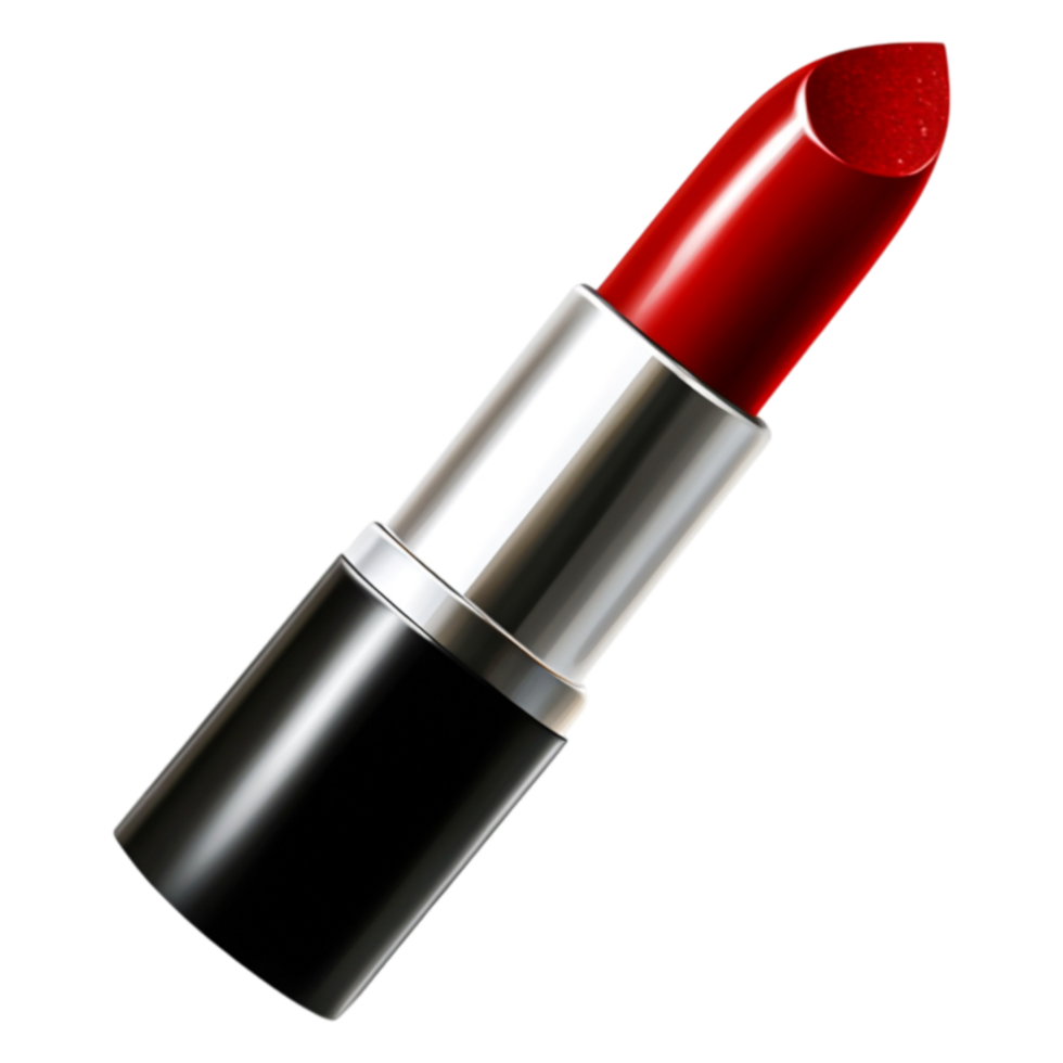 Vibrant Red Lipstick in Sleek Silver and Black Tube Packaging png