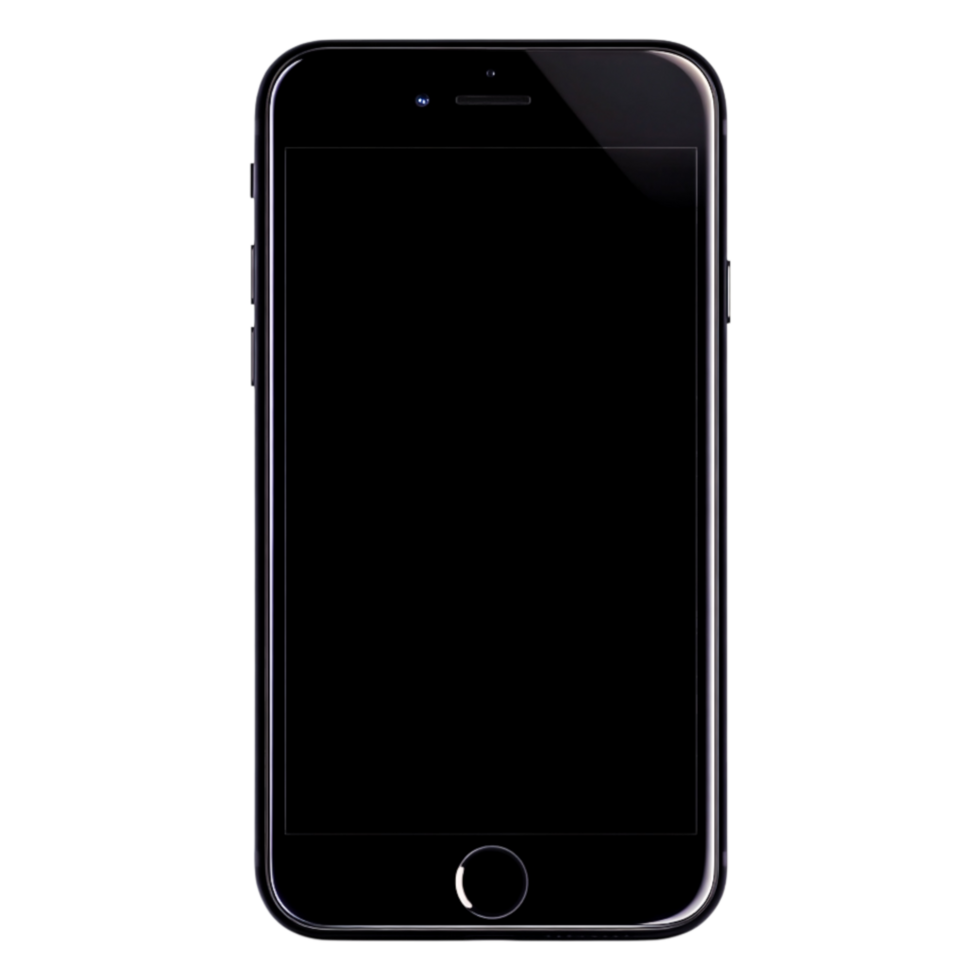 Black smartphone with blank screen on a png