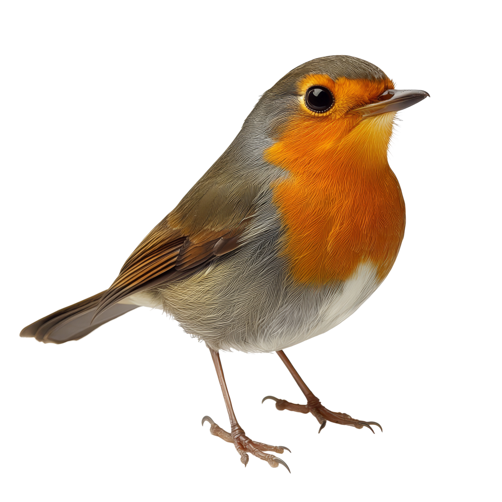 A vibrant robin stands gracefully against a transparent background, showcasing its rich colors and intricate details, robin on transparent background png