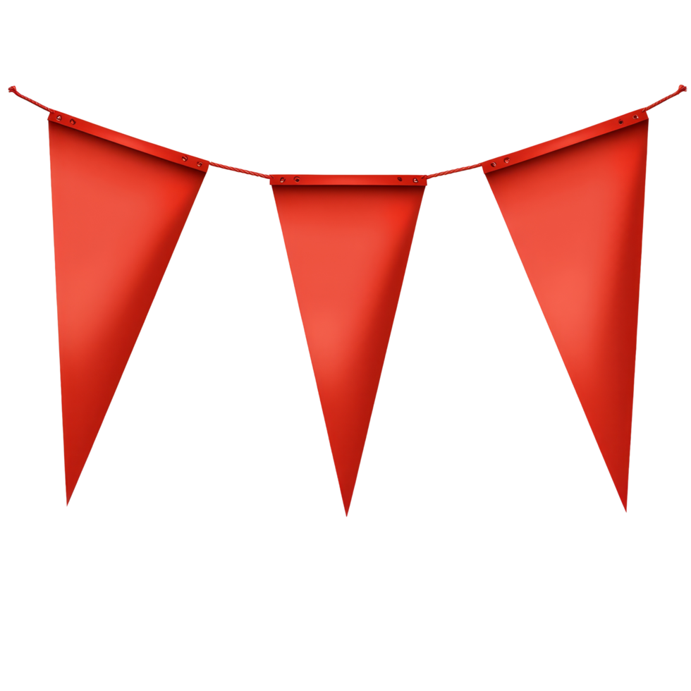 Decorative red pennant banners strung together for festive celebrations and events, red pennant banners flags with string isolated on transparent background png