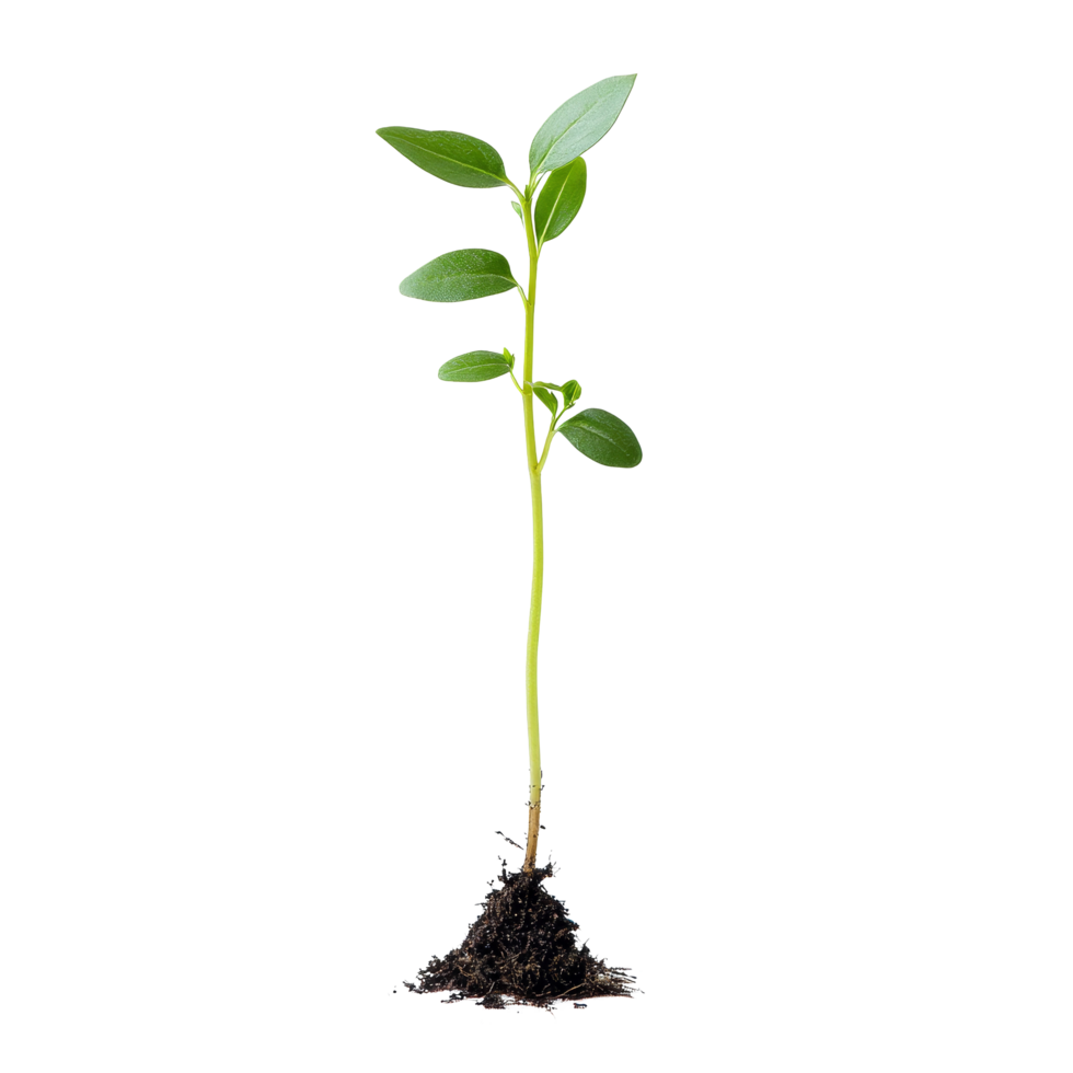 Green plant sprout growing from soil on a transparent background in a natural setting, green plant sprout isolated on transparent background or transparent backgroud png