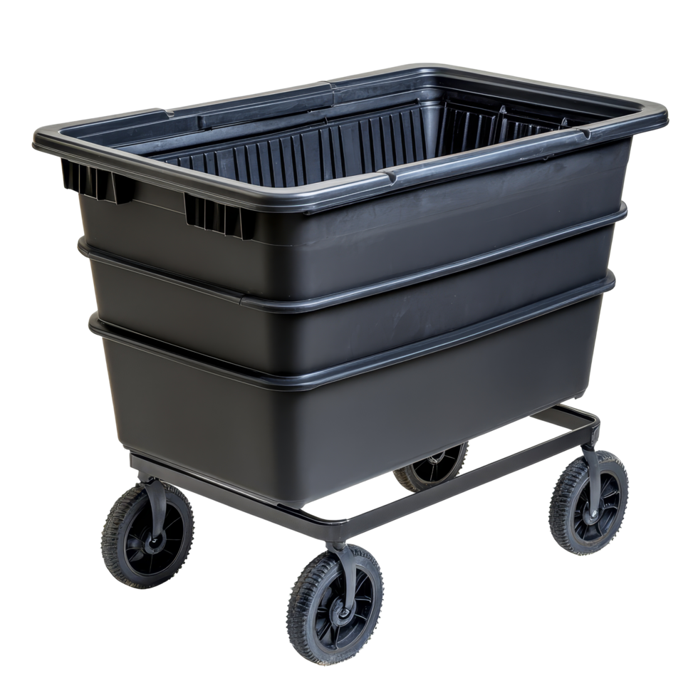 Black rolling cart with wheels on a transparent background for storage and organization needs, Black Rolling cart isolated on transparent background png