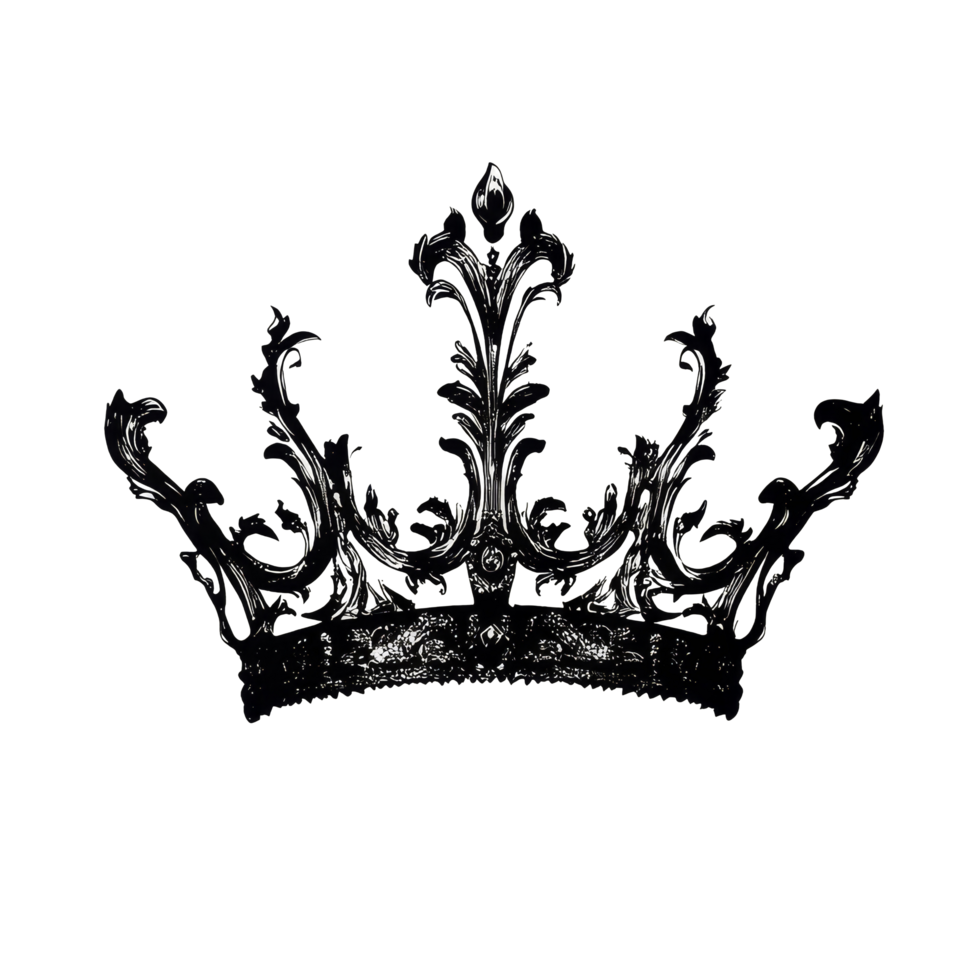 Elegant silhouette of a kings crown against a clean transparent background, showcasing intricate designs and royal symbolism, kings crown silhouette on transparent background png