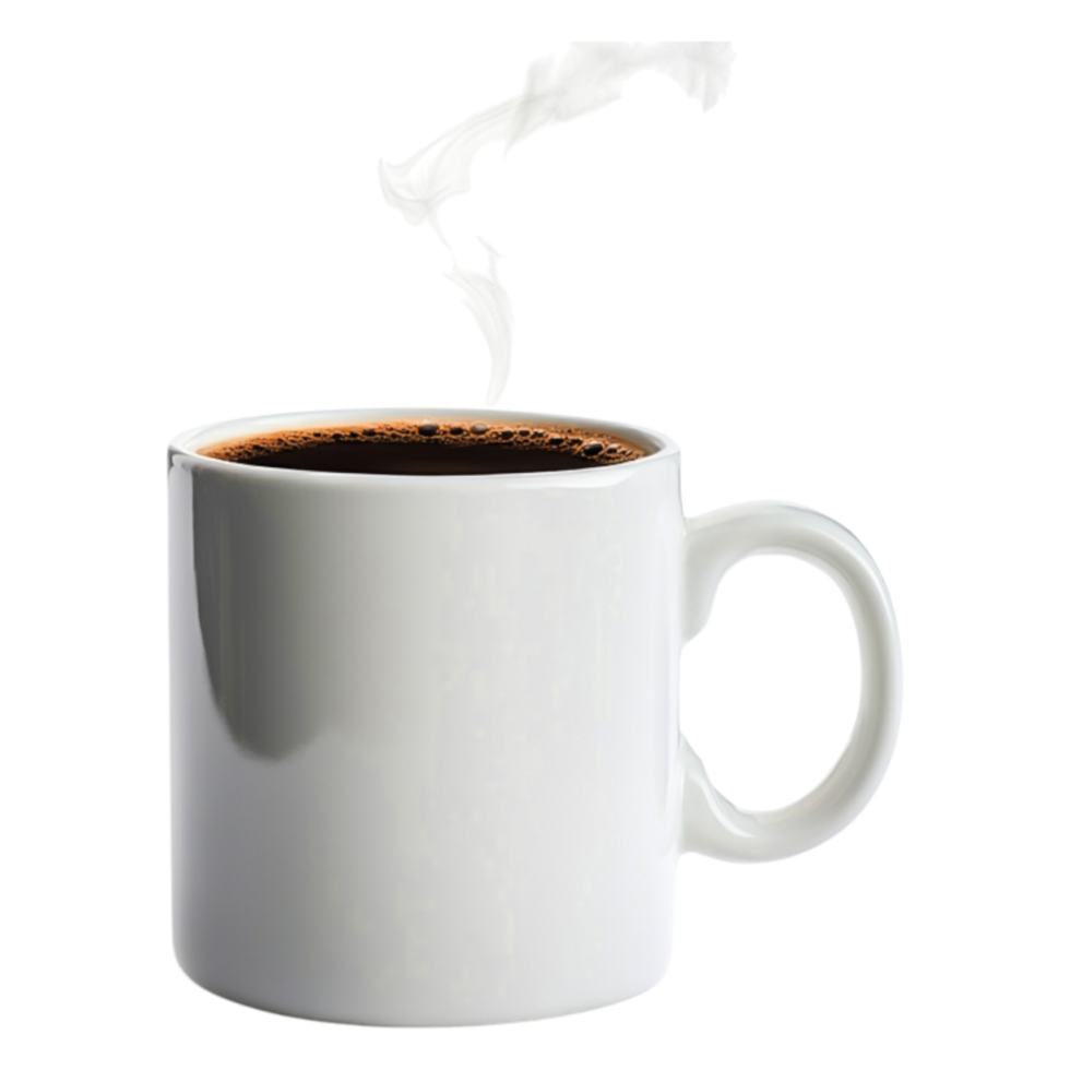 Freshly Brewed Coffee in White Mug with Steam Rising png