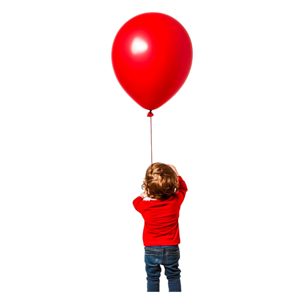 Child Reaching Upward Holding a Red Balloon in Bright Outdoors png