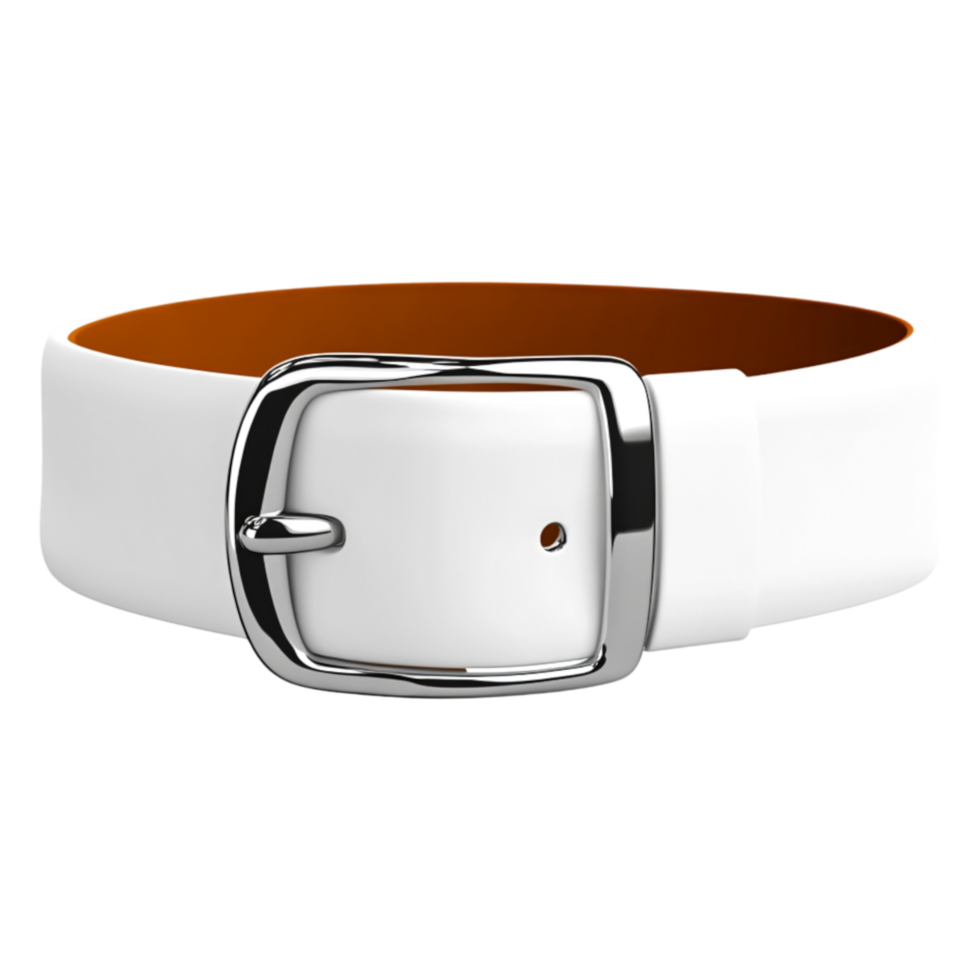 Elegant White Belt with Silver Buckle and Brown Interior Design png