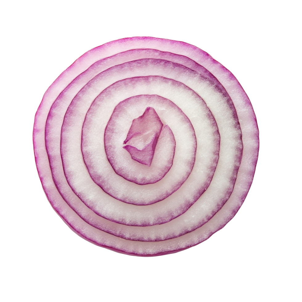 Freshly sliced onion showcasing vibrant purple rings, isolated against a clean transparent background for culinary use, Slice onion isolated on transparent background png