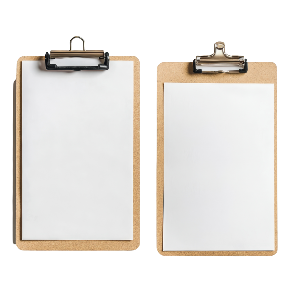 Blank clipboard with and without paper sheet placed on a transparent background for design or organizational purposes, Empty blank clipboard with and without paper sheet on transparent background png