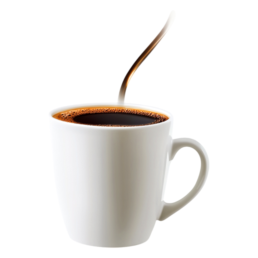 Freshly Brewed Coffee in White Mug with Spoon and Soft Foam png