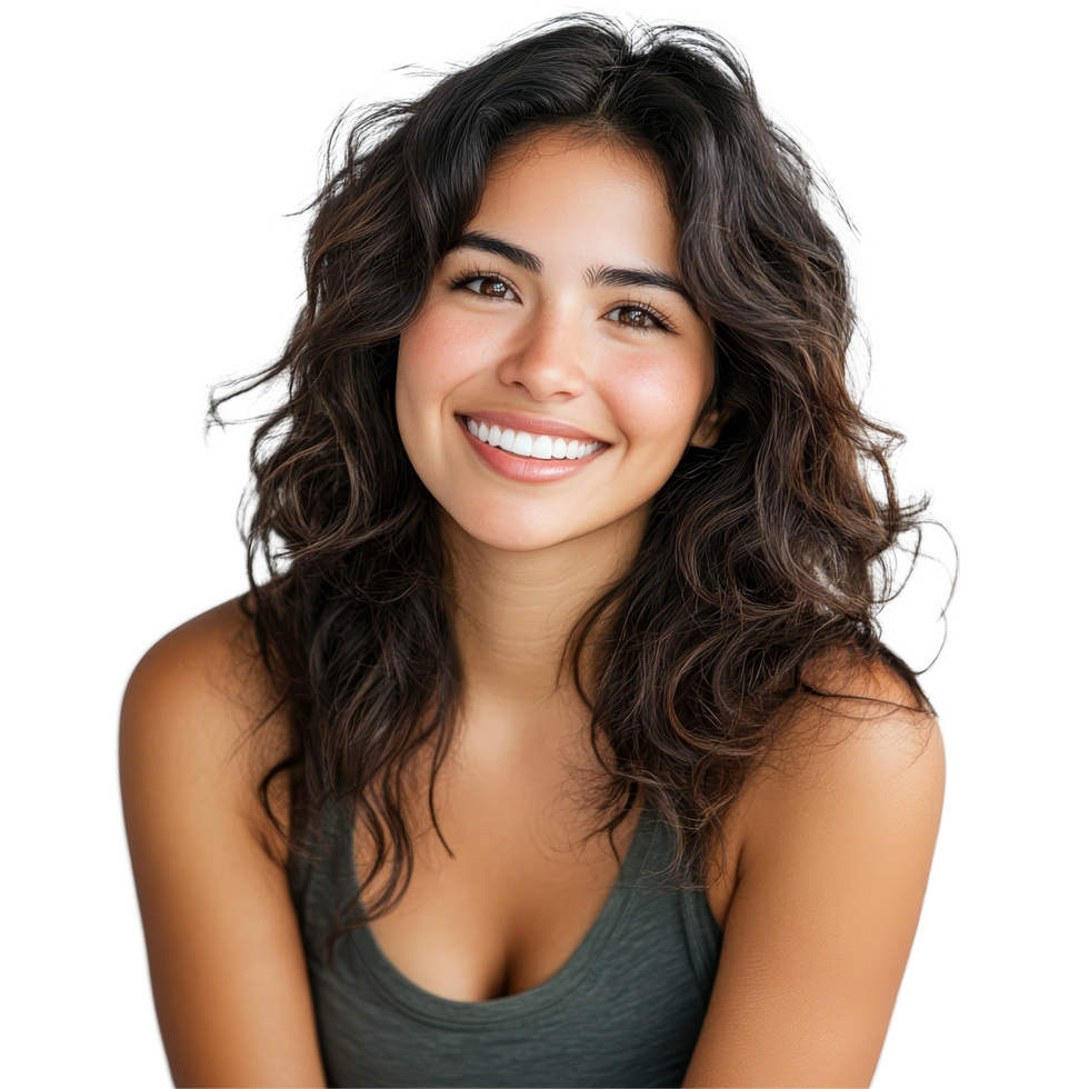 A beautiful smiling Hispanic woman poses with confidence in a casual setting, a portrait photo of beautiful smiling hispanic woman isolated transparent background png