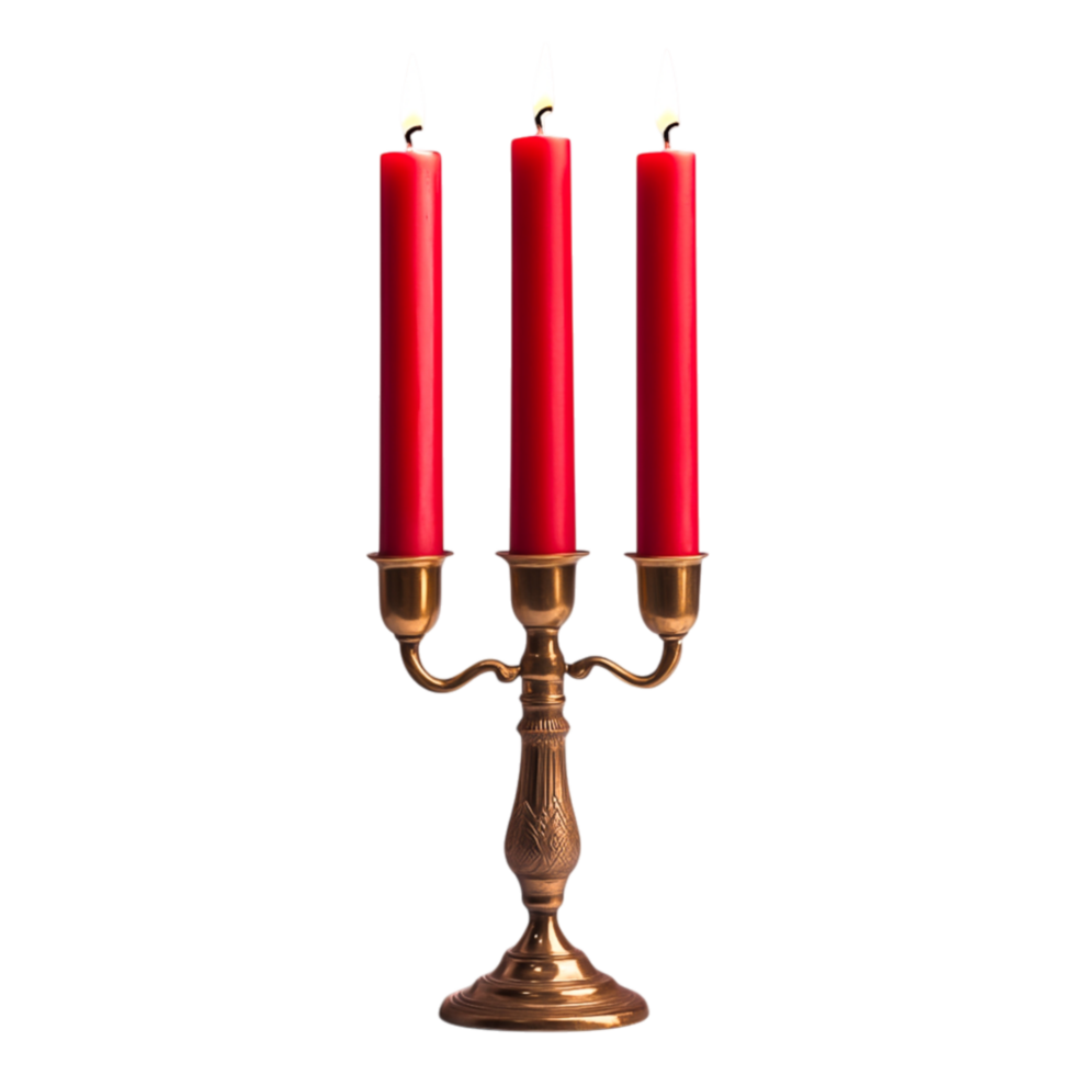 Elegant Three-Arm Candle Holder with Red Candles and Flames png