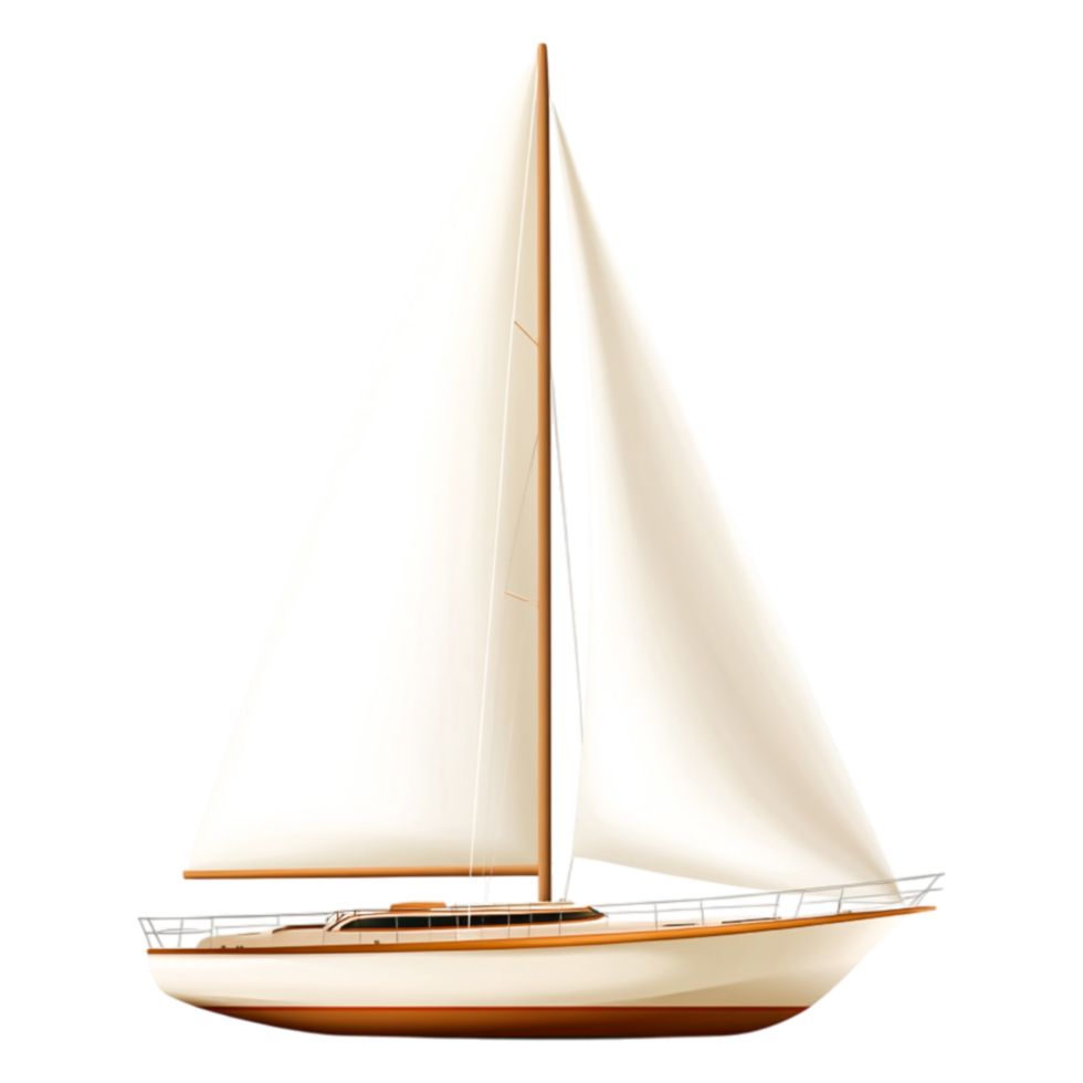 Elegant Sailing Boat with White Sails and Smooth Hull Design png