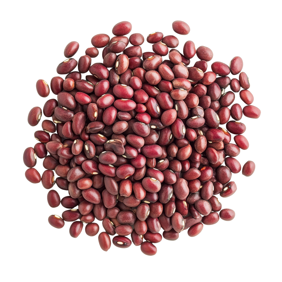 A pile of adzuki beans sitting on a transparent background with natural lighting emphasizing their rich color and texture, red beans adzuki isolated on transparent background png