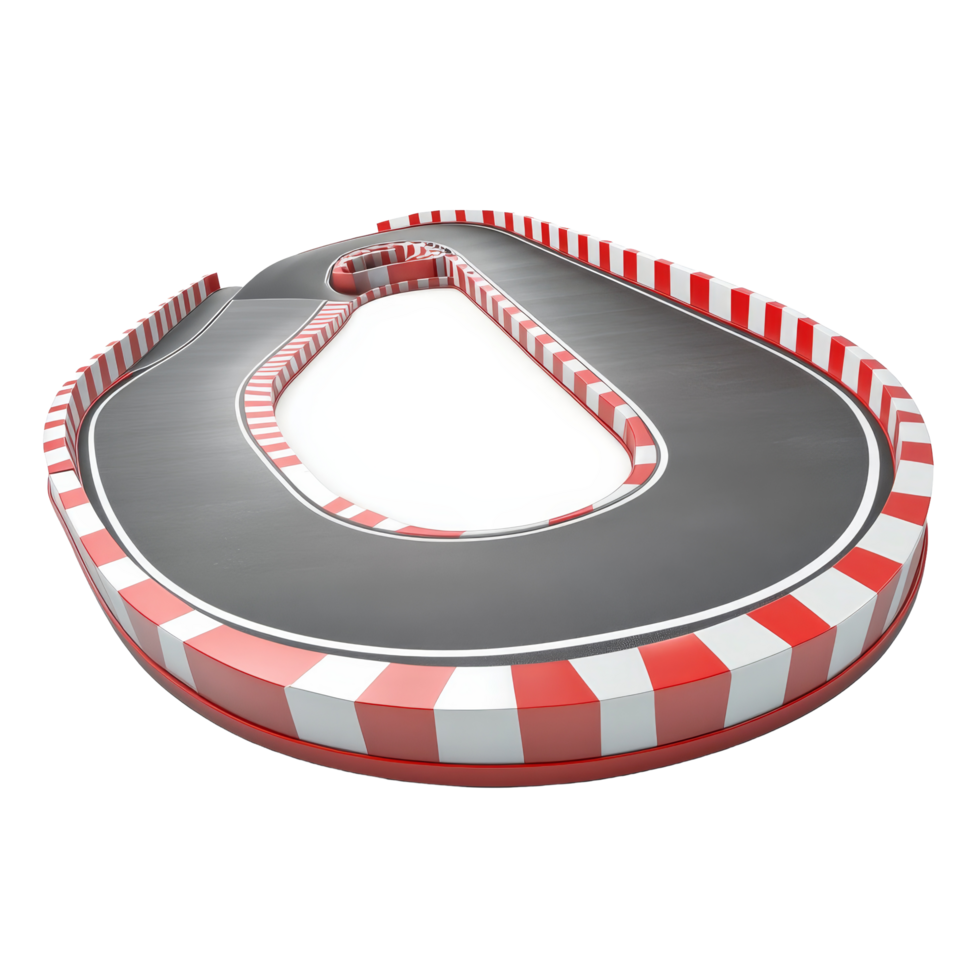 Curving race track with red and transparent barriers in a dynamic layout for racing events or model car setups, Curving Race Track with Red and transparent Barriers, Isolated on transparent background png