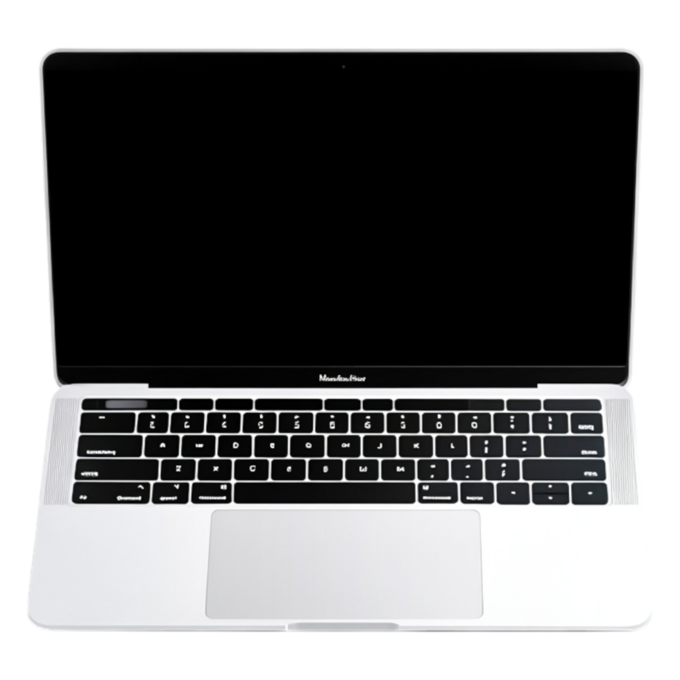 Silver Laptop with Open Screen and Black Display Space on png