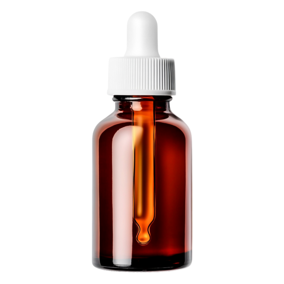 Amber Dropper Bottle with White Cap and Pipette for Essential Oils png
