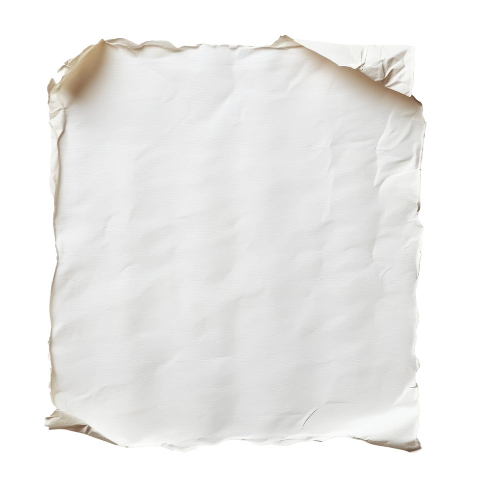 A crumpled blank transparent sheet of paper resting on a plain transparent background waiting for written notes, blank transparent sheet of paper note on transparent backgroundfile png